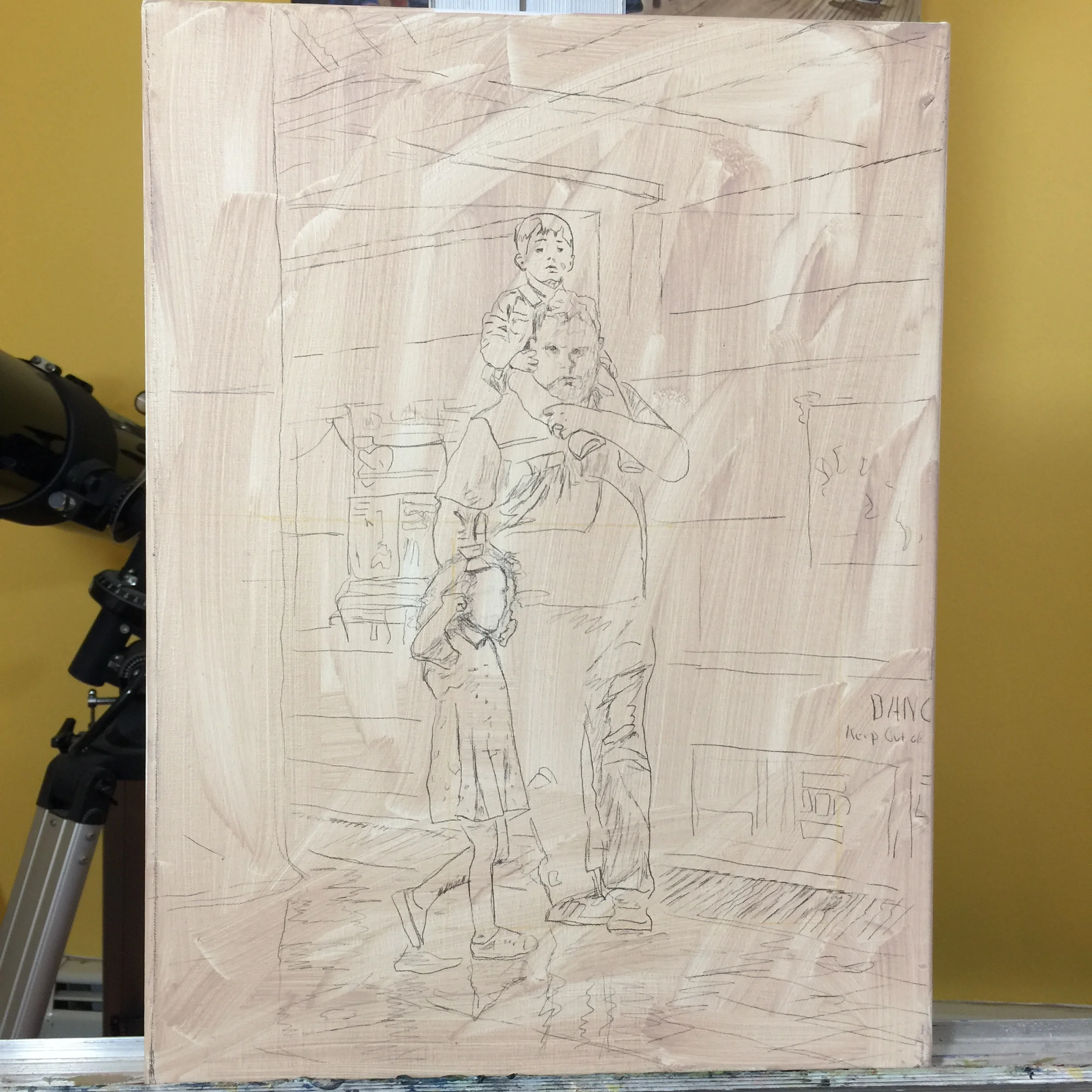 New Work in Progress: "Waiting." 12x16 inches. Oil on stretched Canvas.