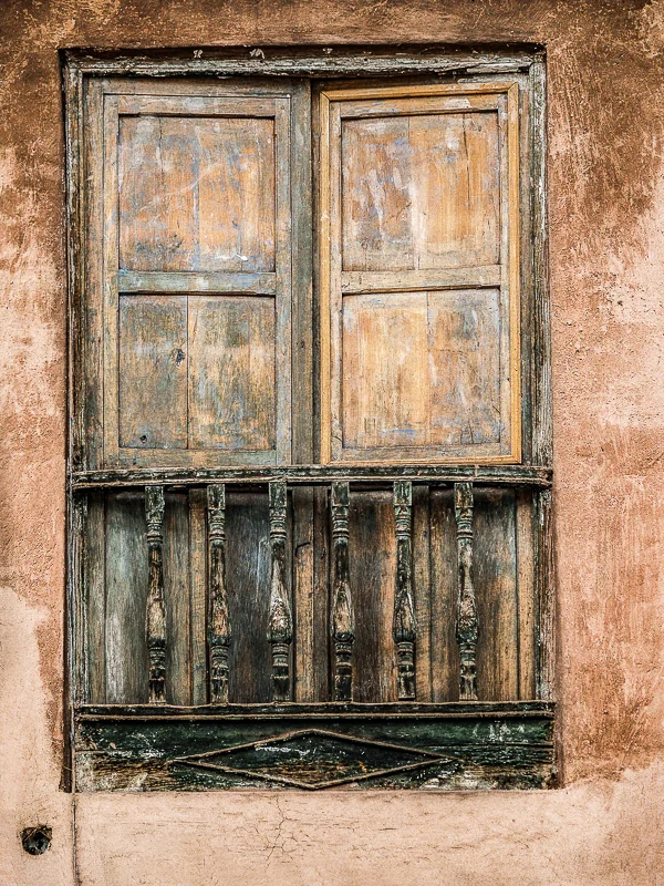 Faded Green Wood Spindle Balcony, Cusco, Peru