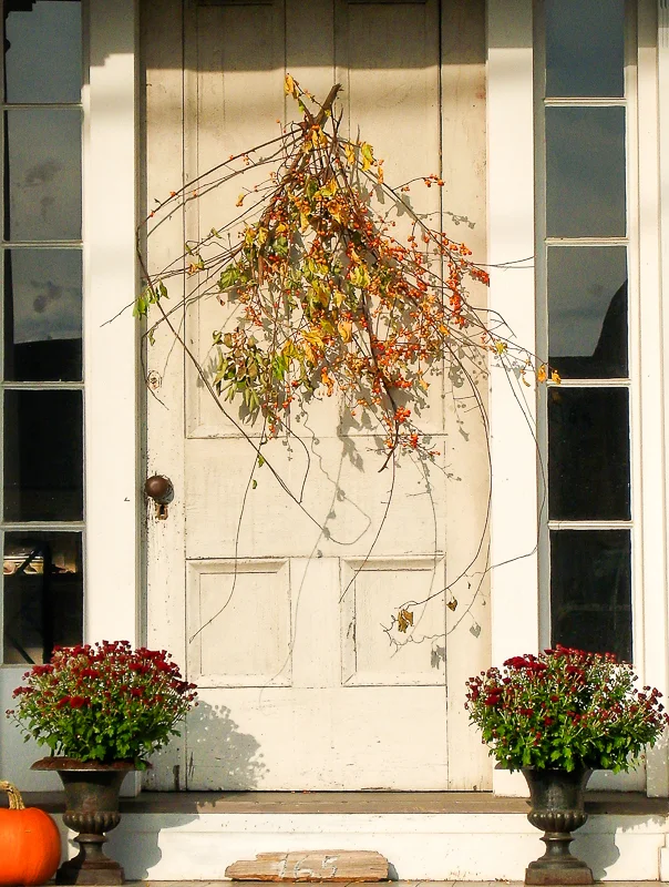 White Wood Door and Wreath, Close-up, Thomaston, Maine