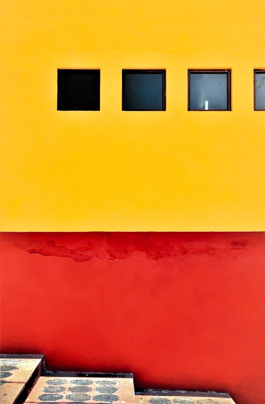 Yellow and Red Wall and Steps, Cholula, Mexico