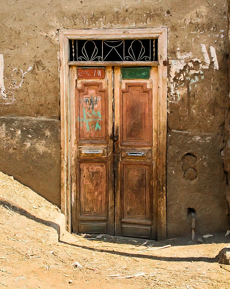 Reddish Brown Wood Door, Brown Wall, Egypt