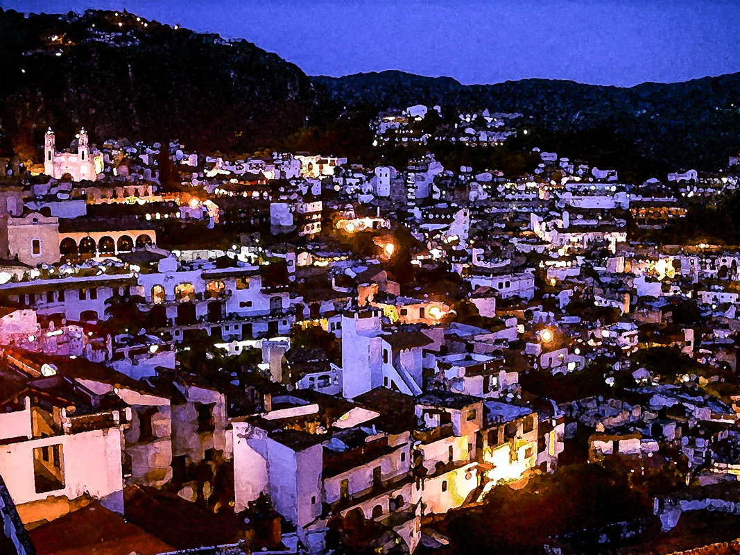 Taxco View with Church, Watercolor
