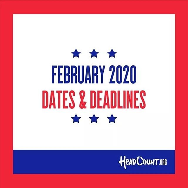Primary season is HERE. Thanks to @HeadCountOrg, we&rsquo;ve got some important February 2020 voter registration deadlines and primary dates for you.