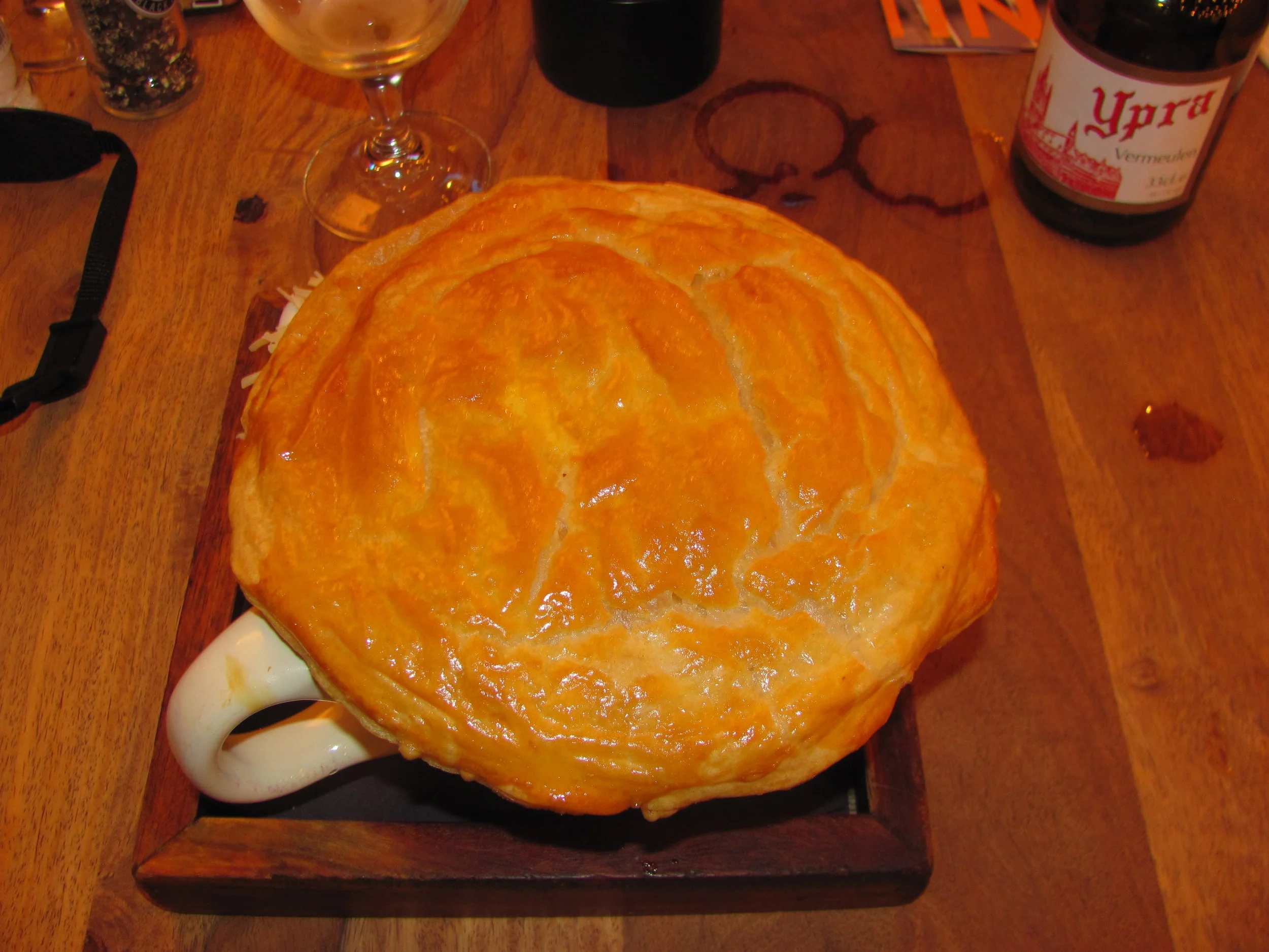 Hearty French onion soup on the menu at Les Halles.