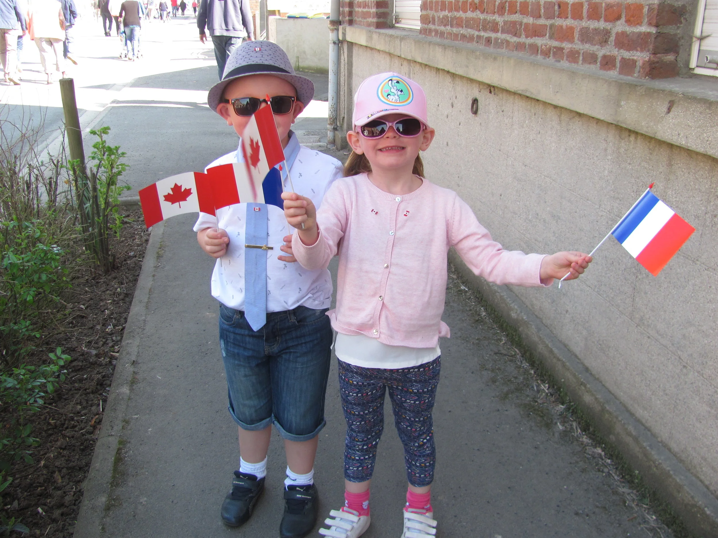 Energetic flag waving.
