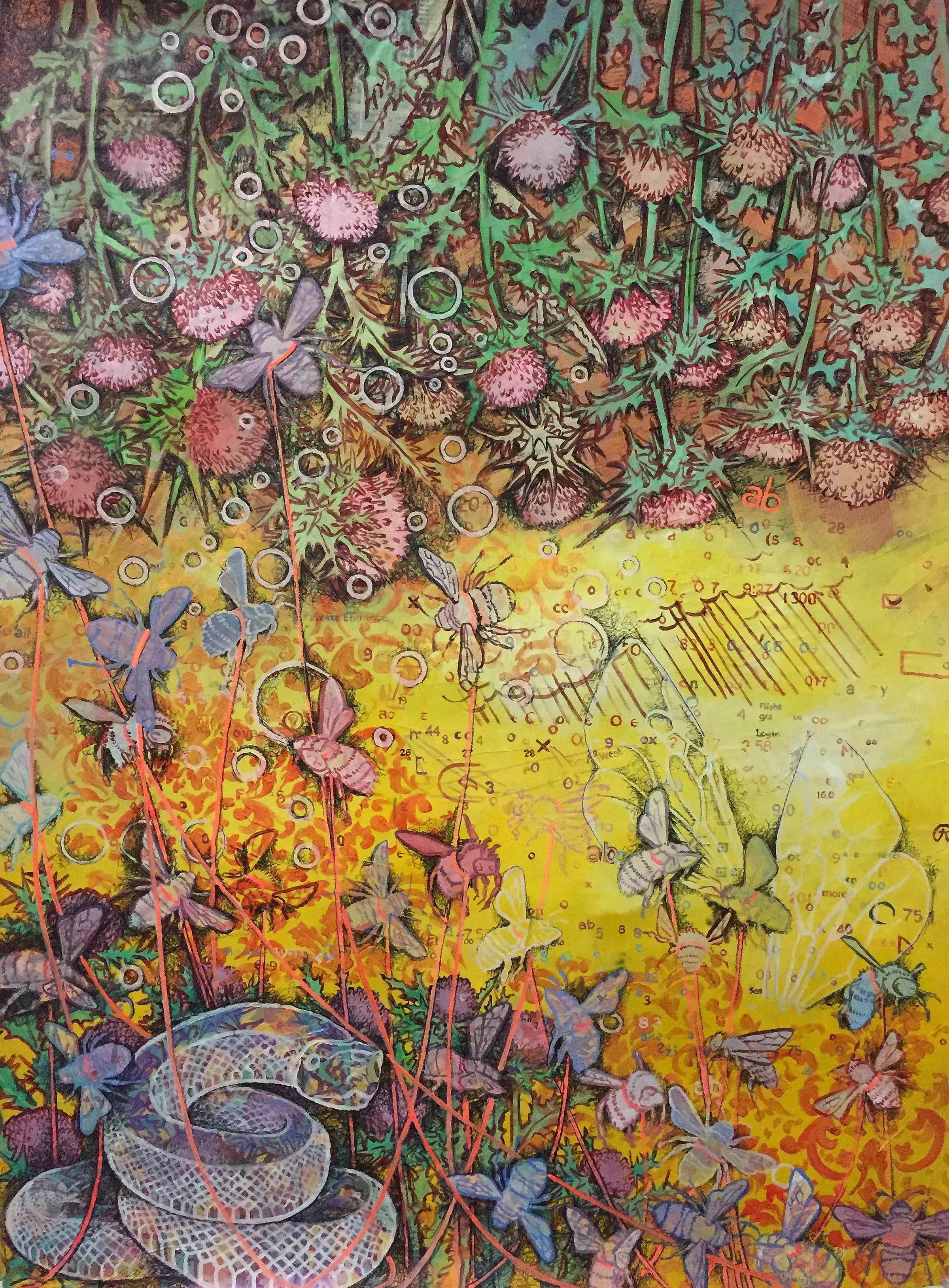 Kelly A. Mueller, "Rise and Slope," mixed media, 50 x 38 inches