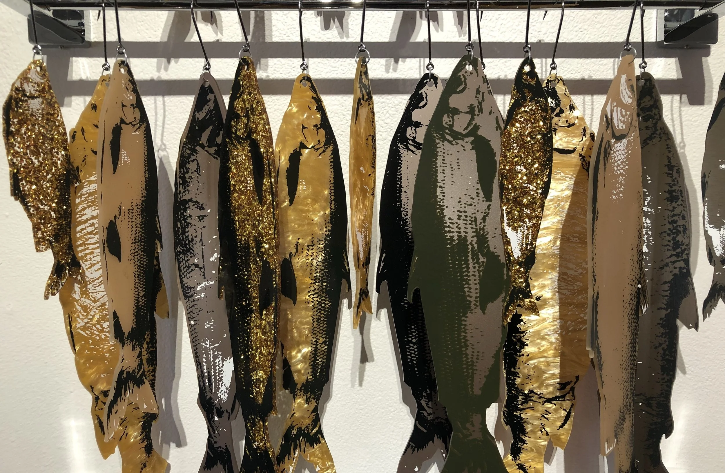 Leslie Friedman, "Smoked Whitefish" (detail), silkscreen on acrylic and metal, 2018