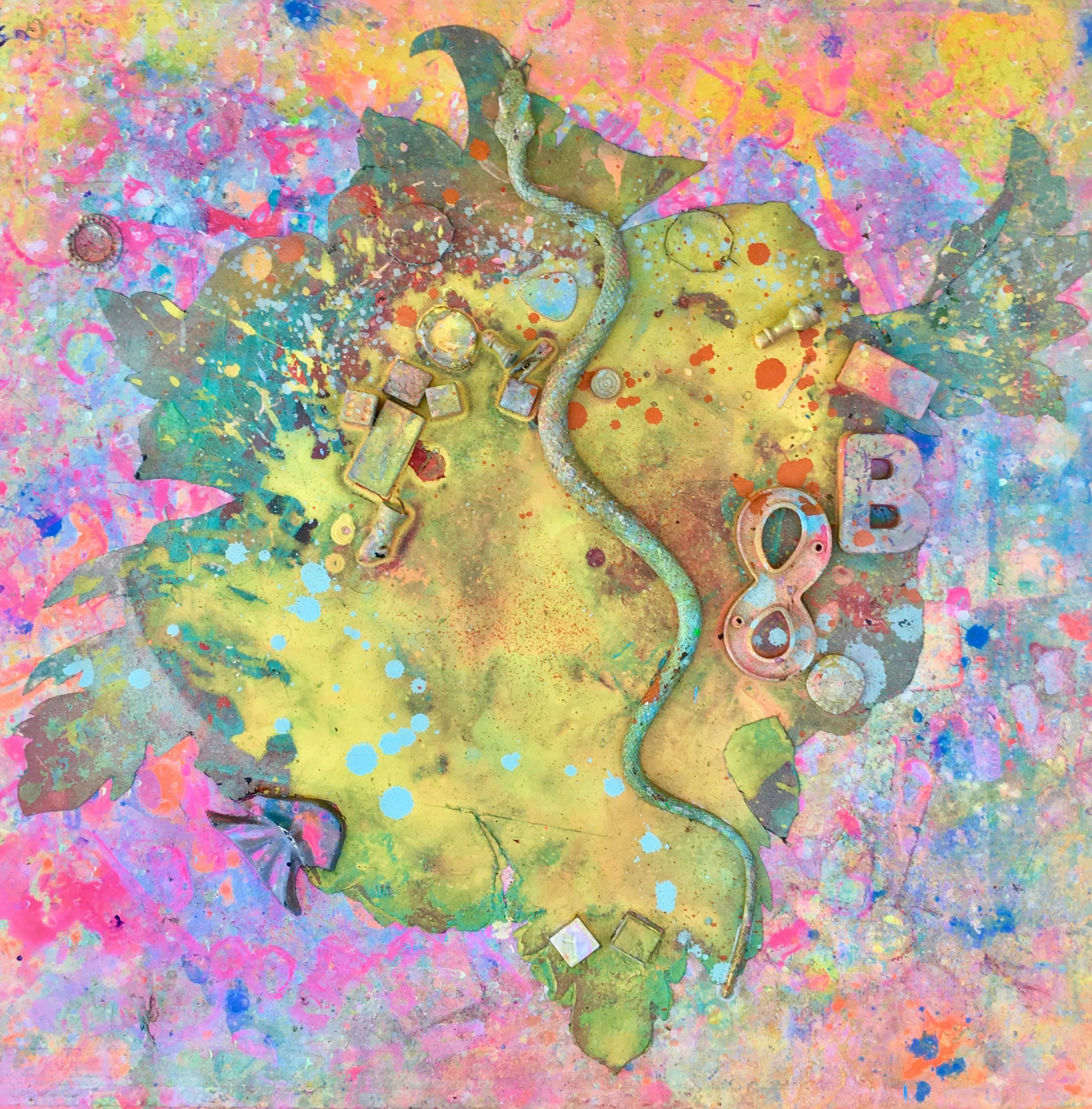 Paul Dean, "Flowers that Kill," mixed media collage, 24 x 24 in.