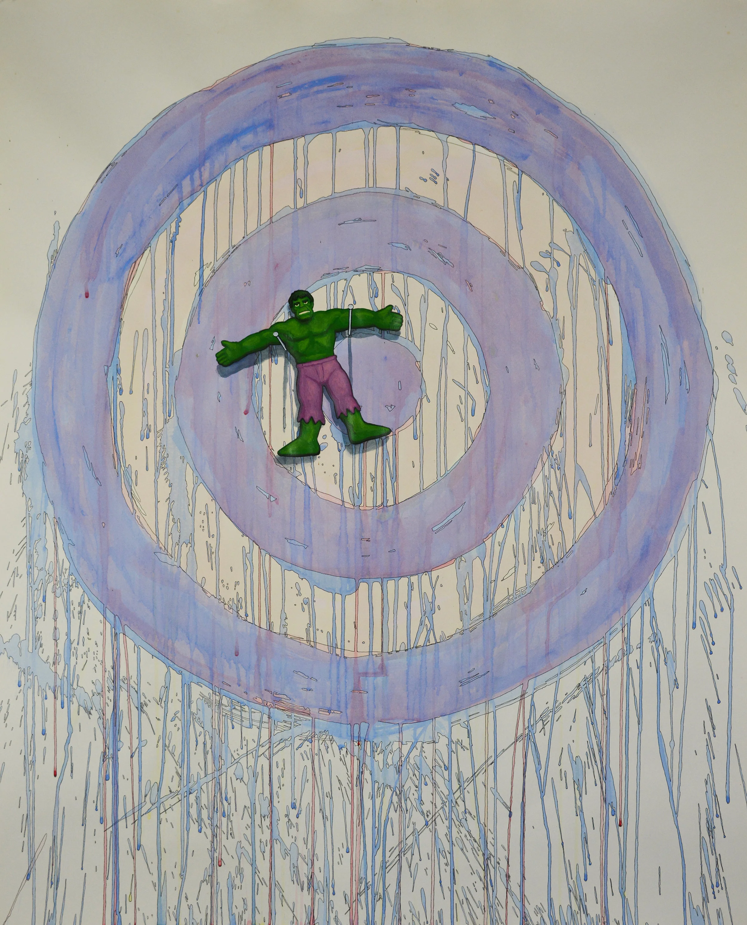 Tom Richard, "Hulk on Target," acrylic, watercolor, ink and graphite on paper, 47 x 42.25 in.