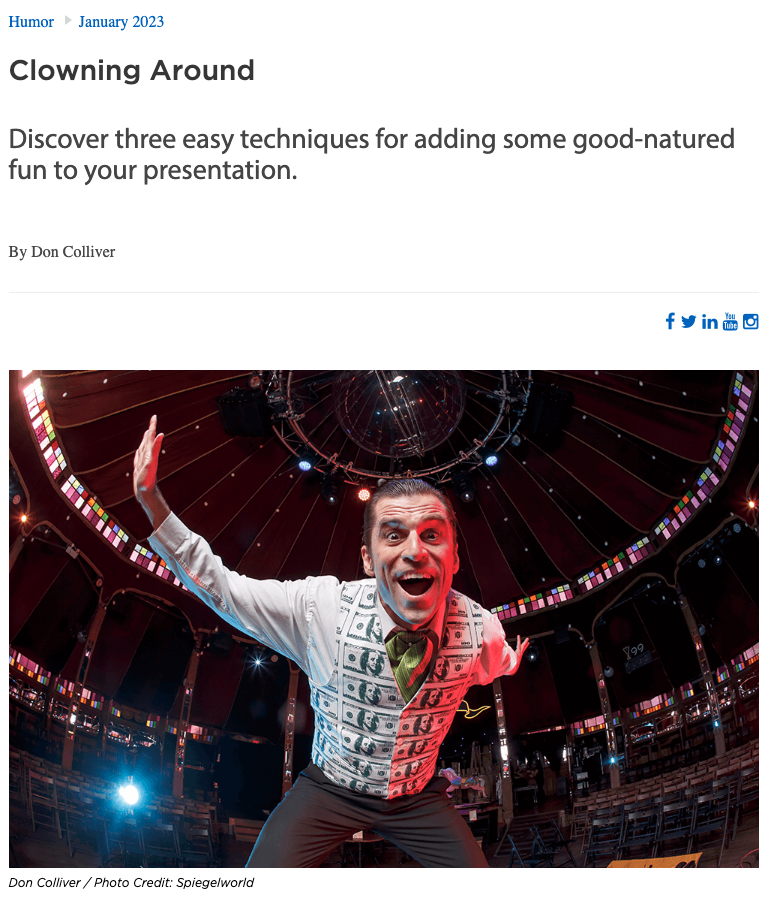 New Article on Adding Humor to your Presentations in Toastmasters International Magazine