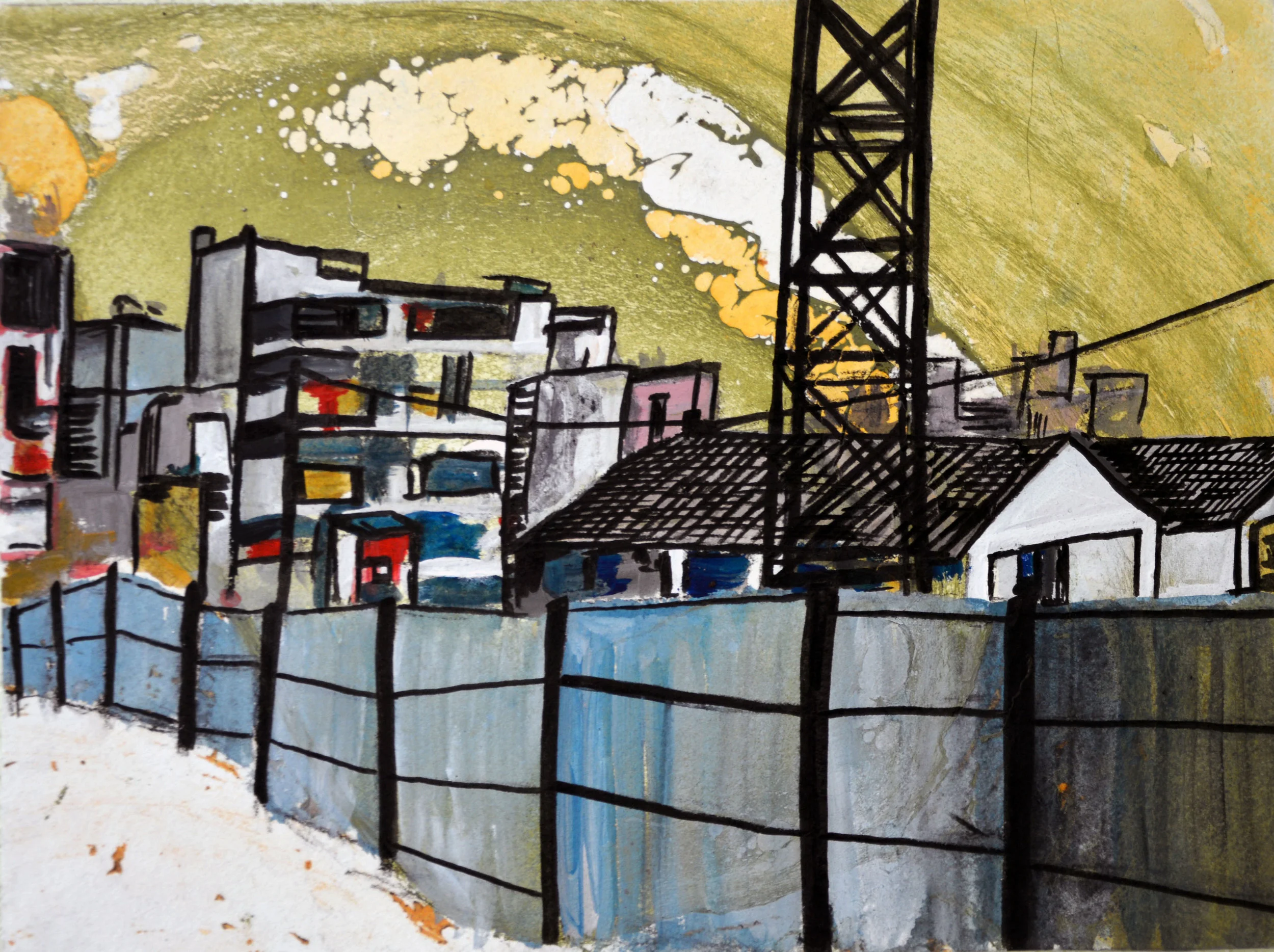 "Agra Industry" 10" x 8" mixed media on paper