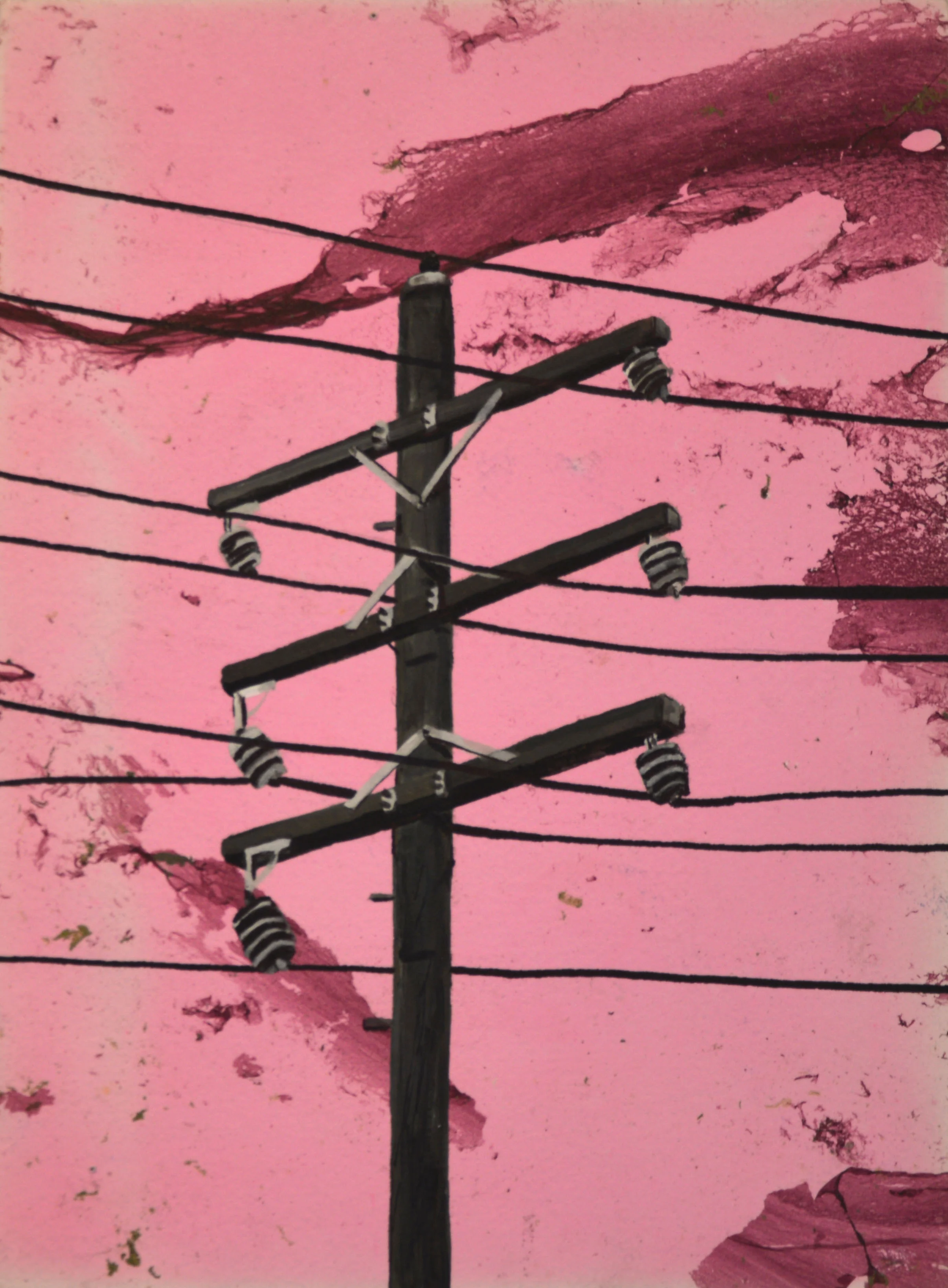 "Powerlines" 8" x 10", mixed media on paper