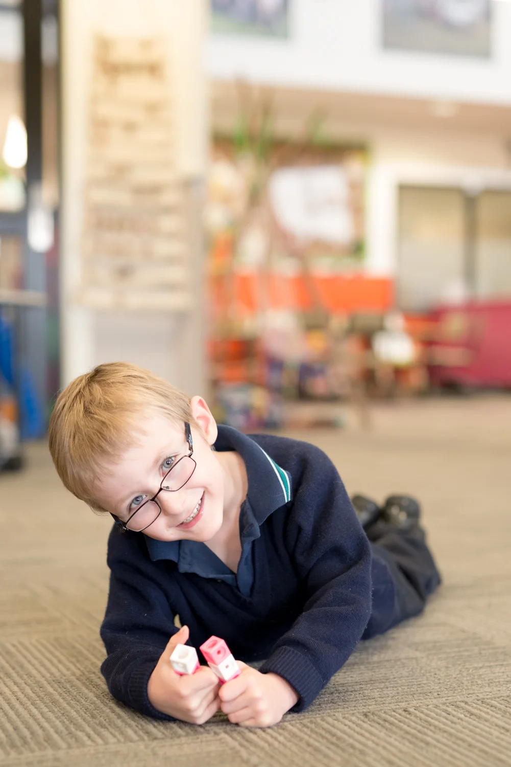 Archie using blocks as a strategy to build his counting skills.