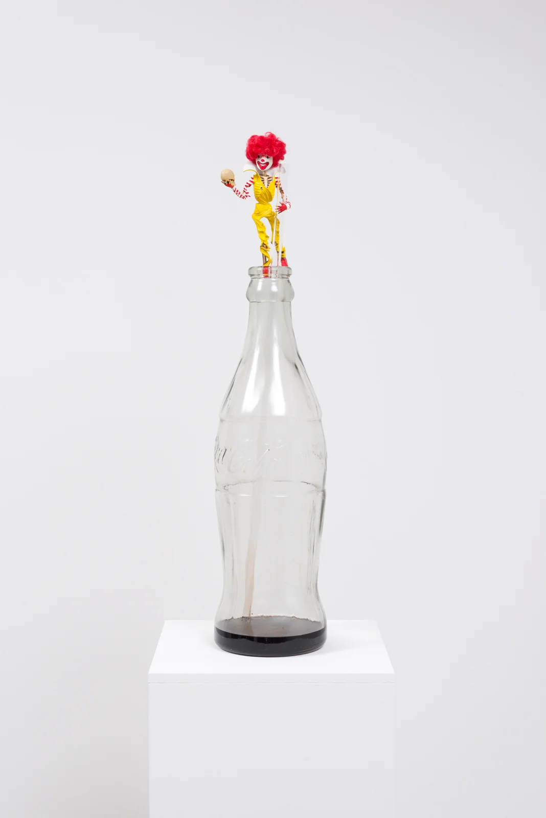 The Last Mexican Coke, 2017 Jumbo glass Coke bottle, Plexiglas, resin and vinyl action figure, pedestal