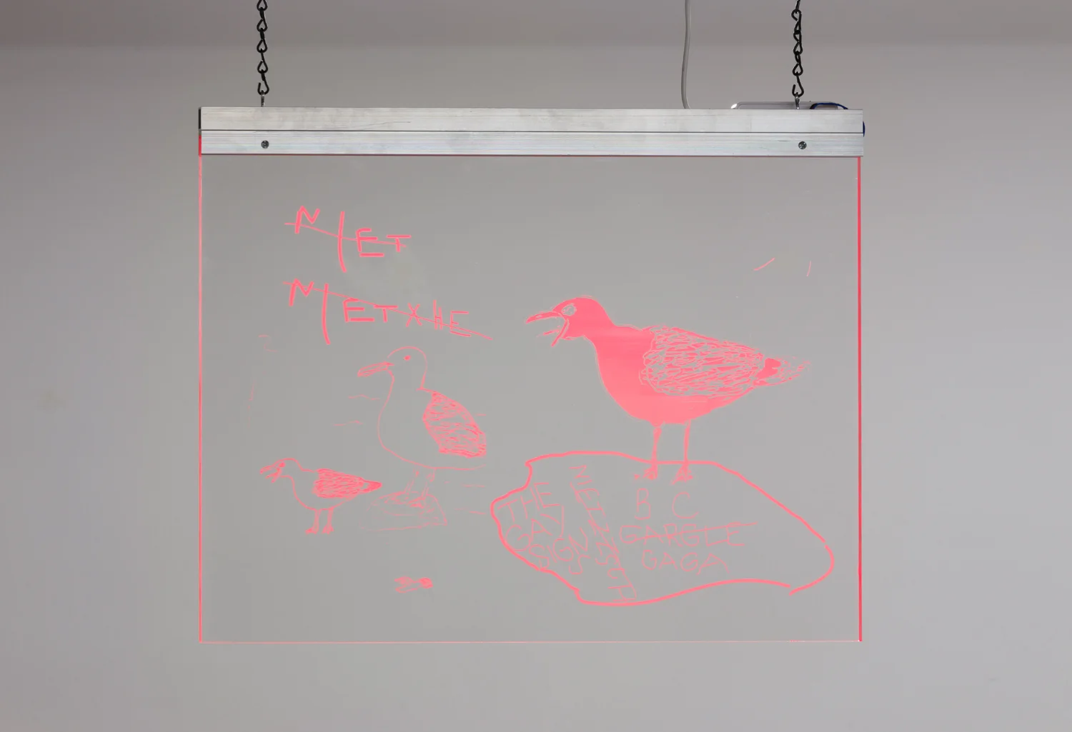The Gay Signs Sign , 2017 Laser etching on 1/2 clear acrylic, aluminum channel, RGB LED light tape, power supply 17 x 21 x .75 inches 43.2 x 53.3 x 1.9 cm