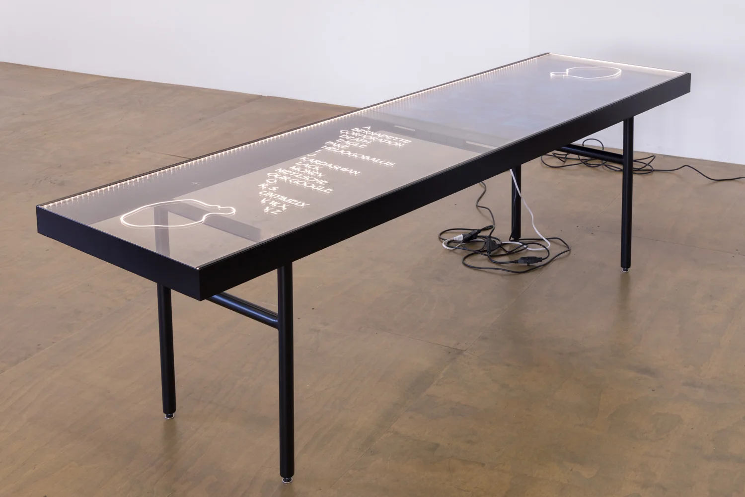ABC Pong , 2017 CNC engraving on on 1/2" acrylic, NEC 48" Display (P484), white LED light tape, power supply, powder-coated steel frame and legs 25.75 x 96.25 x 28.25 inches 65.4 x 244.5 x 71.8 cm