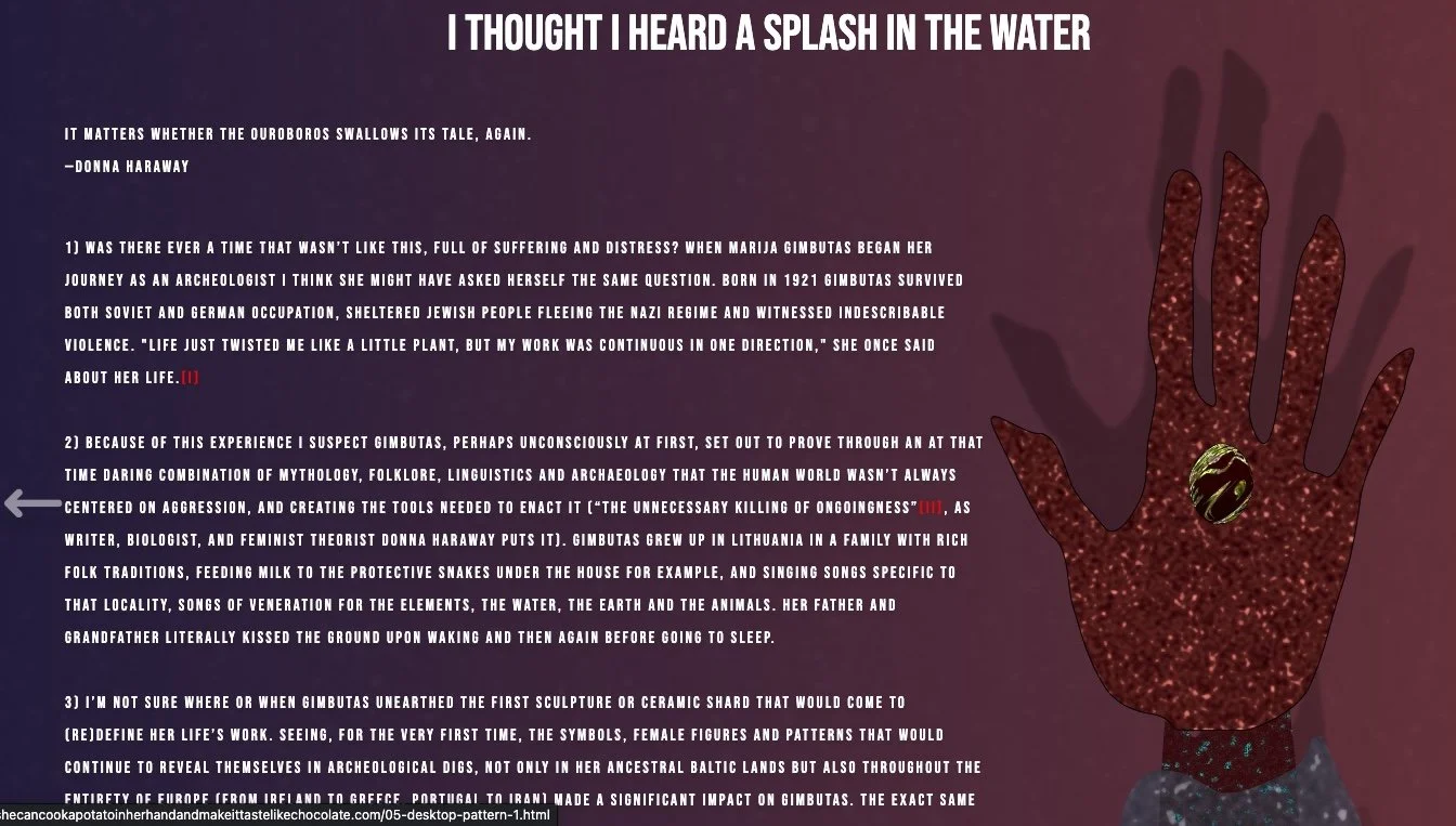  Essay: "I Thought I Heard a Splash in the Water" by Jasmine Reimer   Read the Essay  