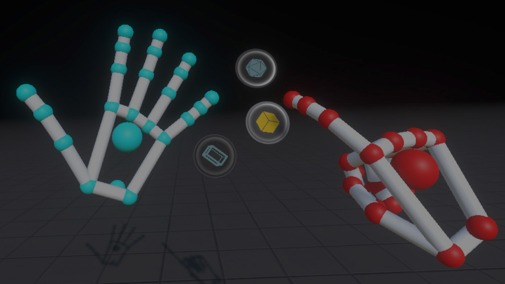 The hand interface from Blocks. Buttons only appear when your left hand is in this position.