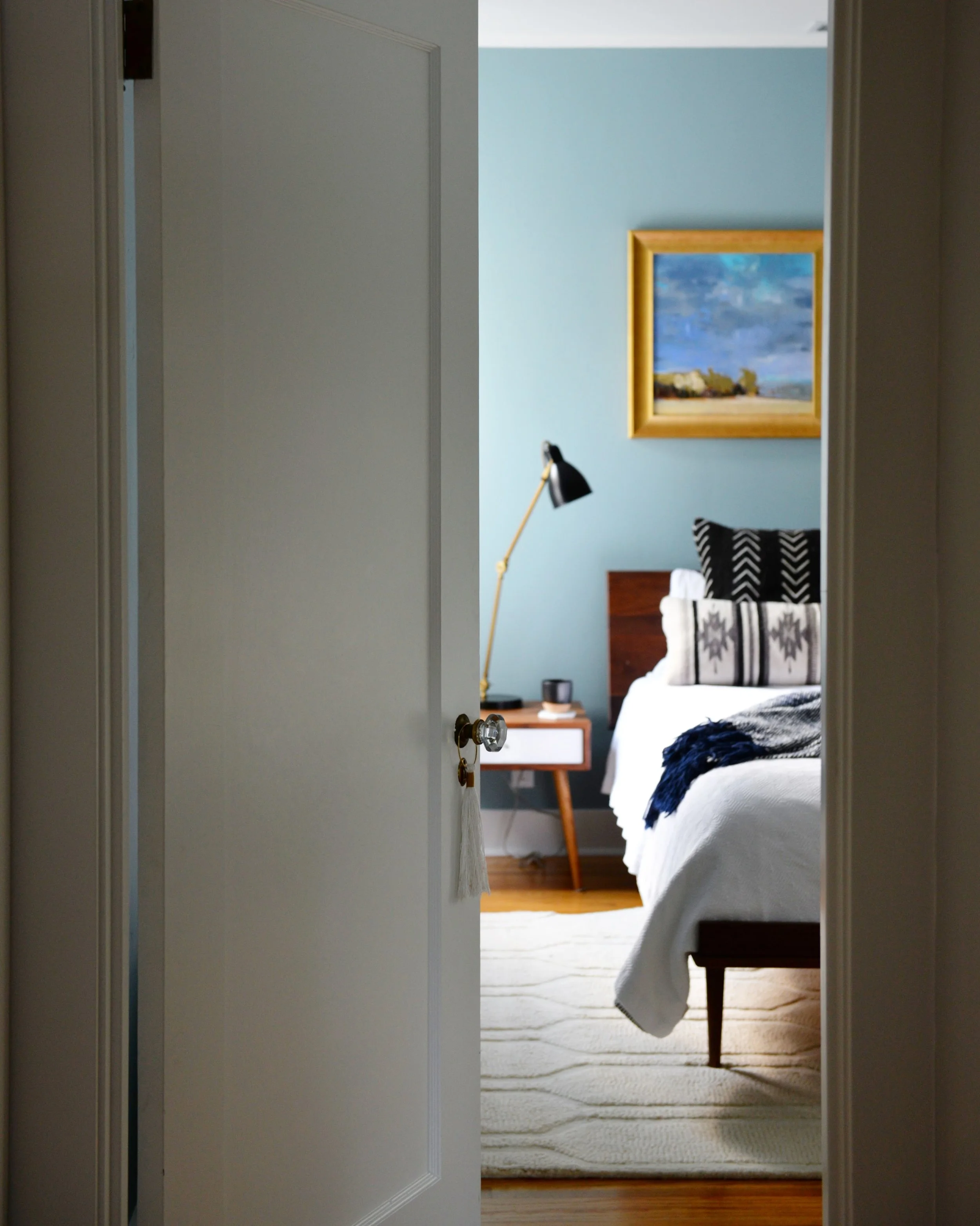 Our moody blue bedroom — California Cottage, image size:2500x3126