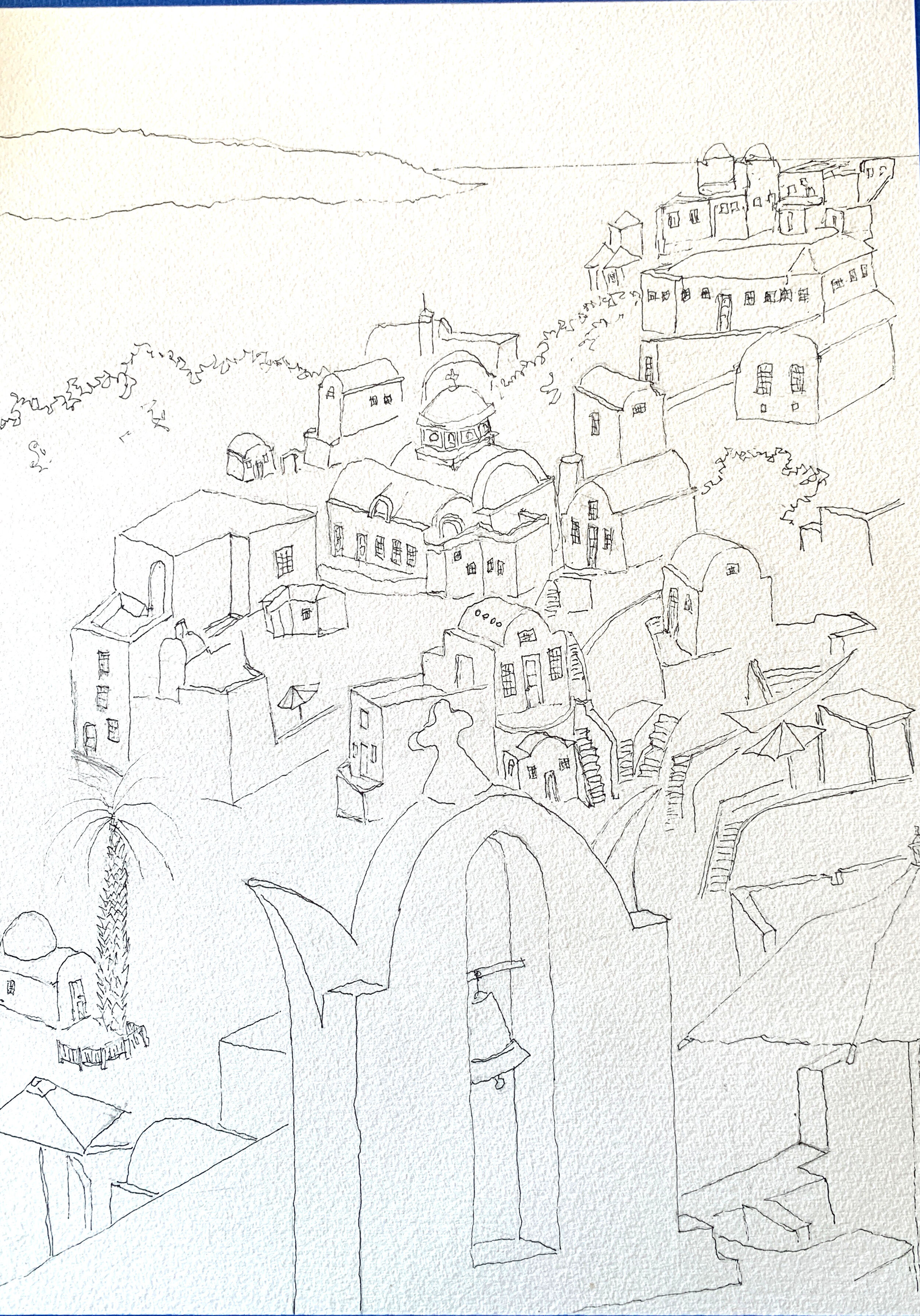 Santorini Pen Drawing