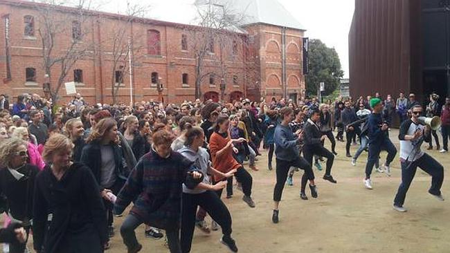 A dance protest at the Australian Centre for Contemporary Art. Twitter pictures: Chris Johnson
