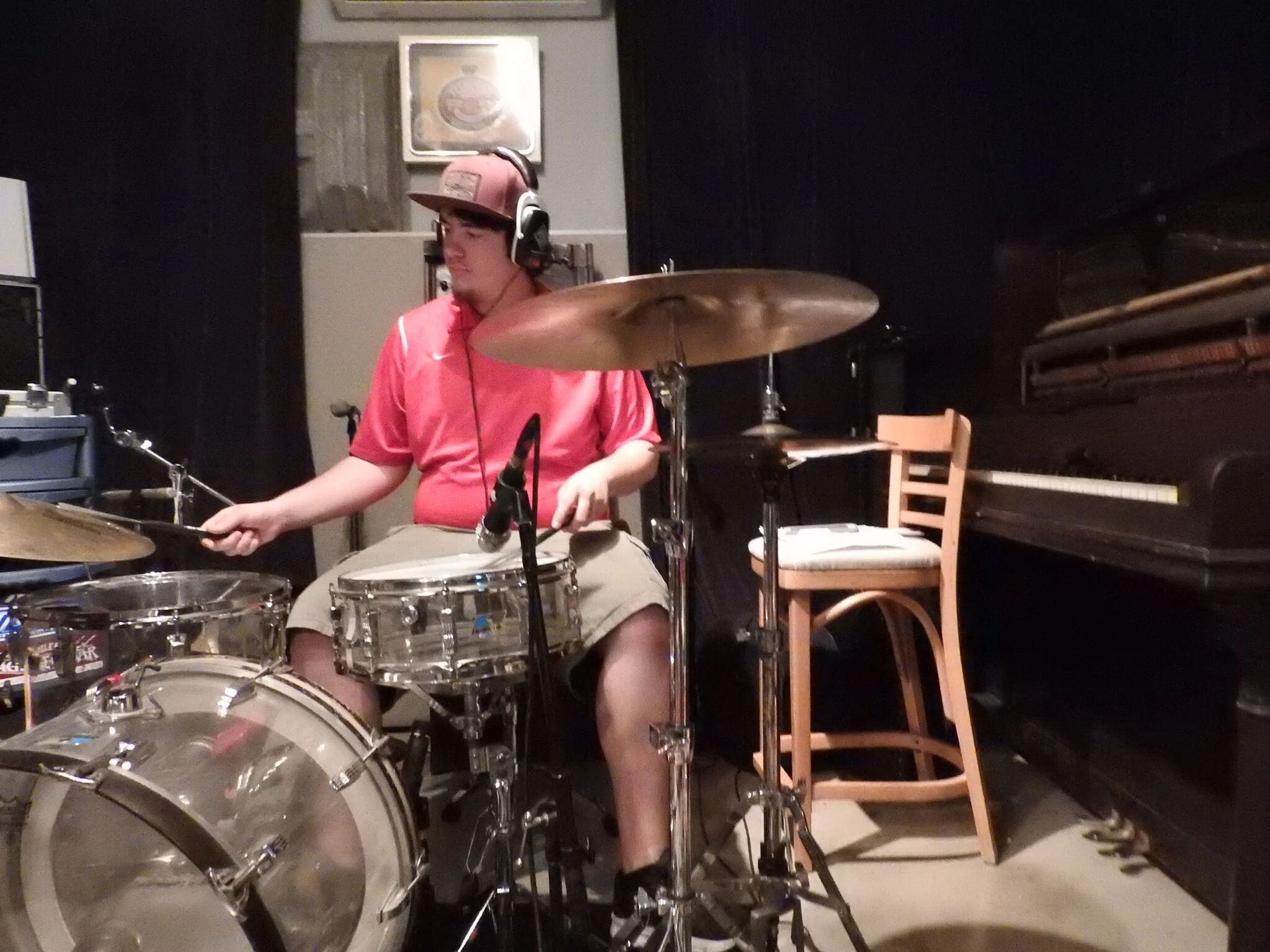 Justin Grubb, recording with Cougar Roots in Paul Beebe's Studio.