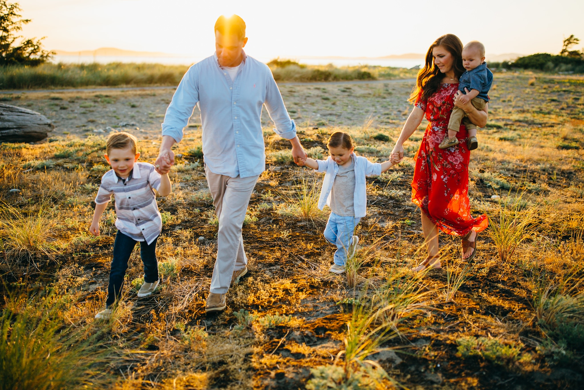 Family at sunset on Washington beach | Whidbey Island Family Photographer