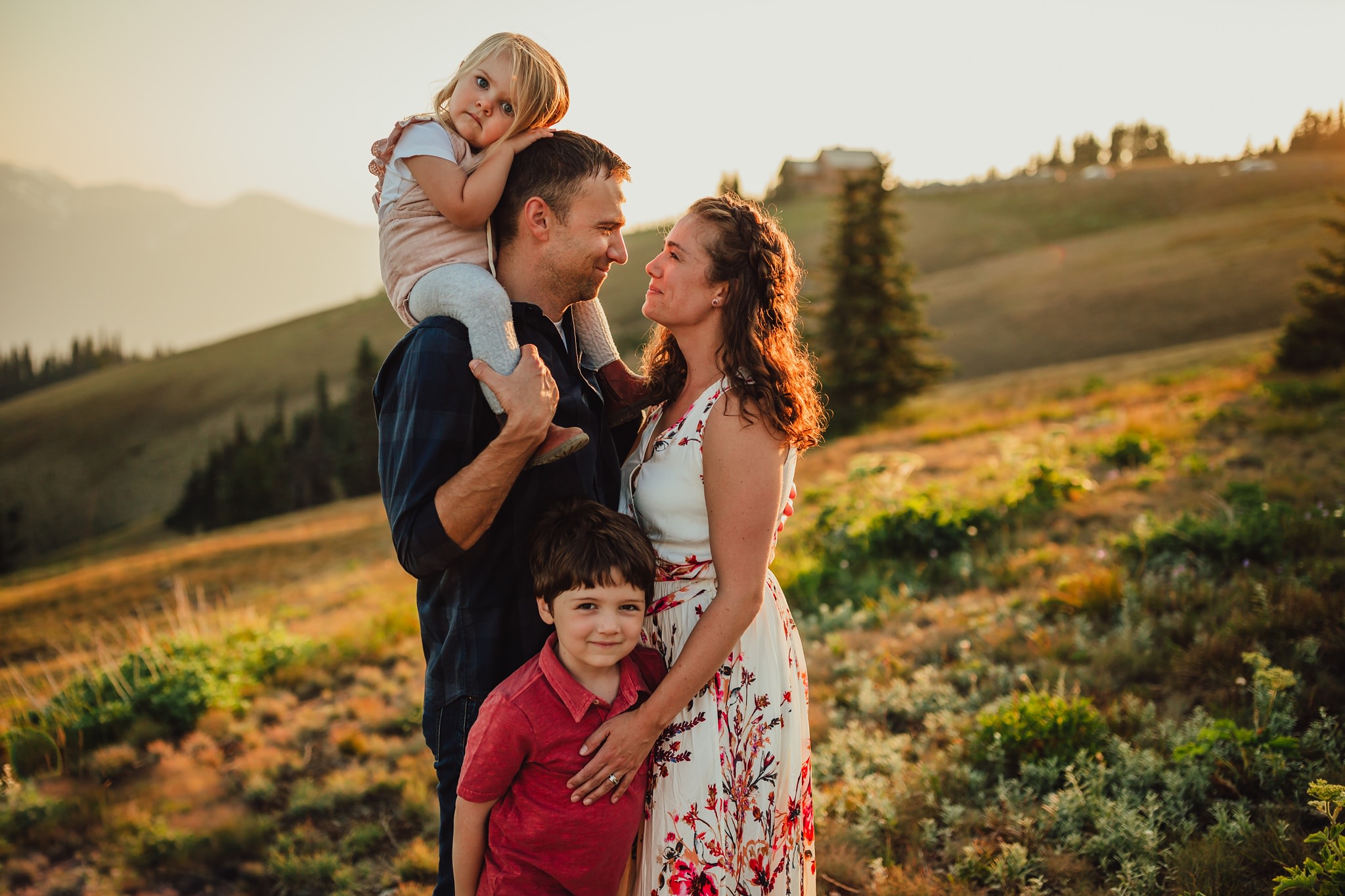 family photo at hurricane ridge at sunset