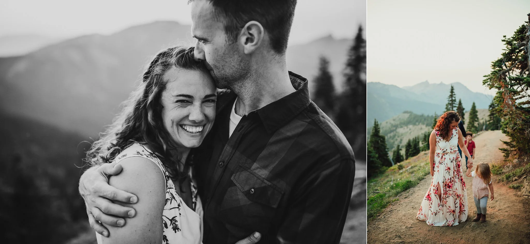 family walks down hillside at hurricane ridge