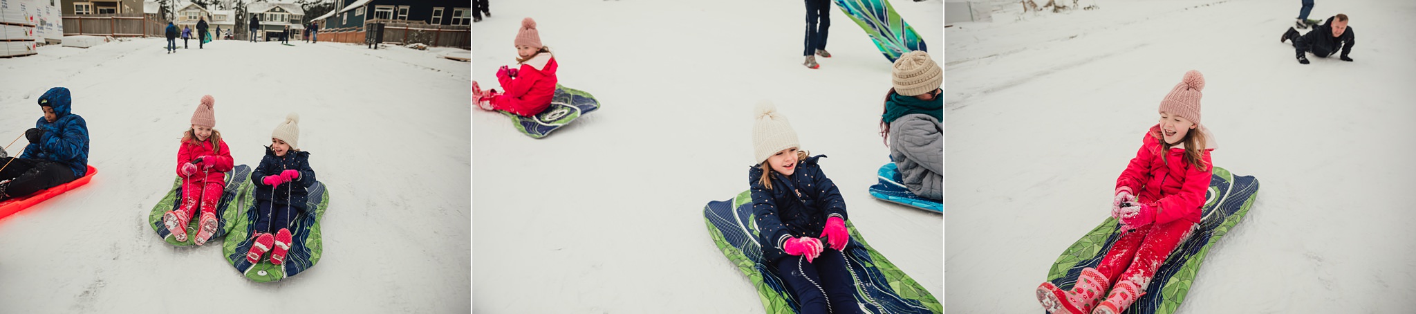 girls sled on hill on Whidbey Island | Seattle photographer