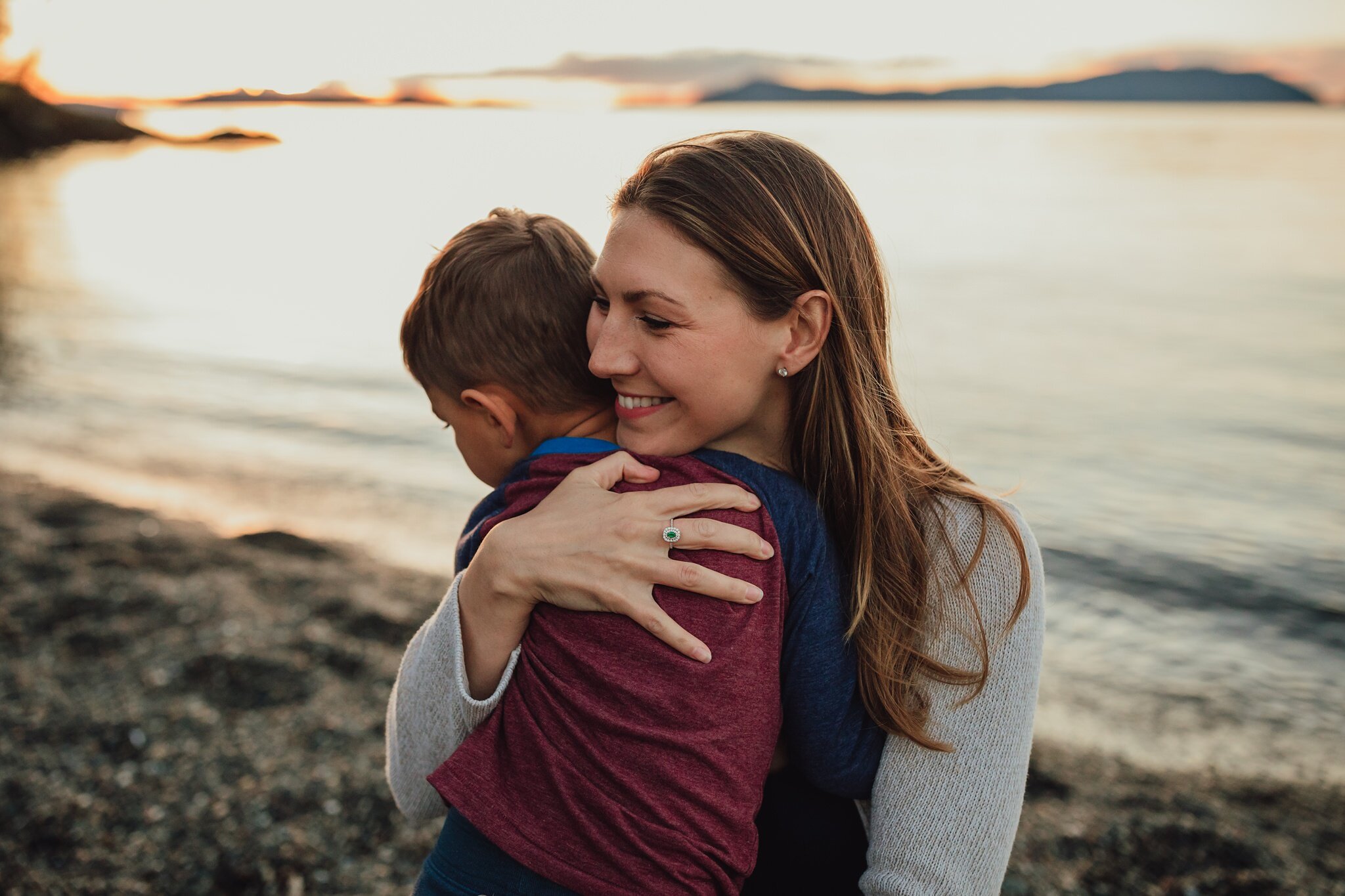 mother and son embrace during photo shoot