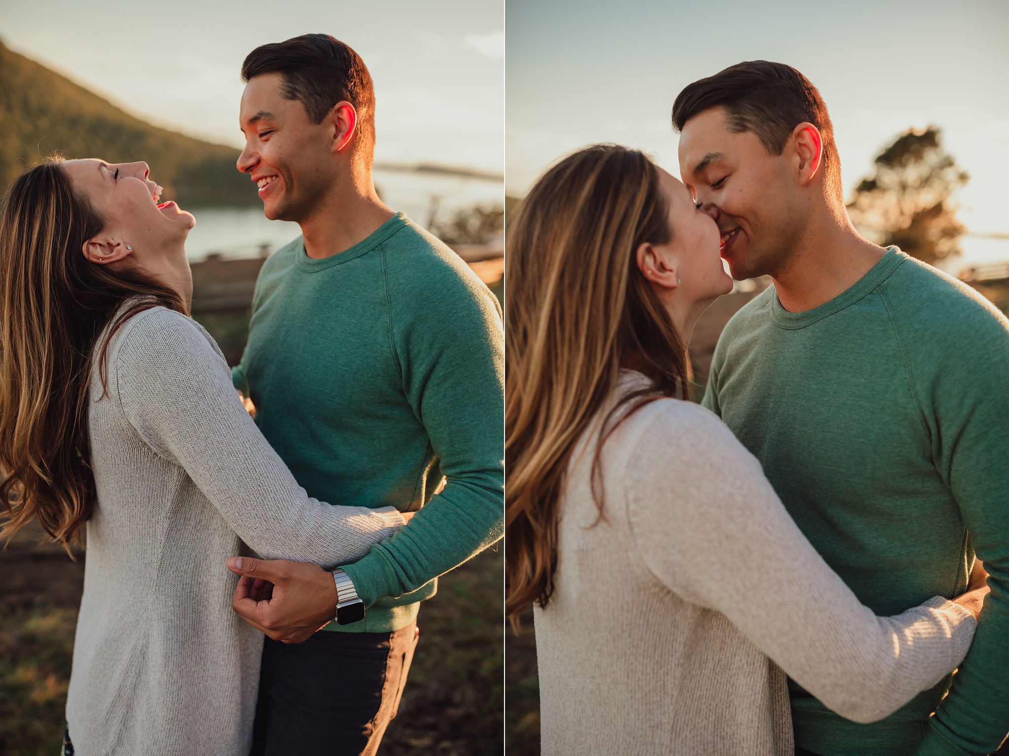 husband makes wife laugh during photo session