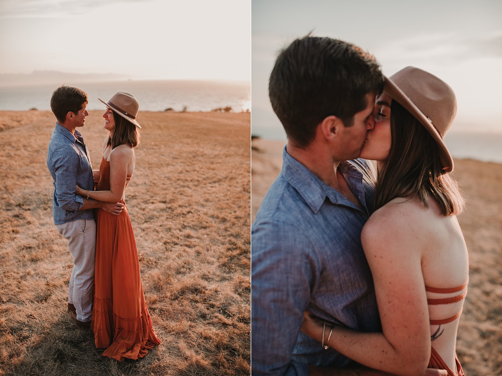 beautiful couple kisses at fort ebey state park