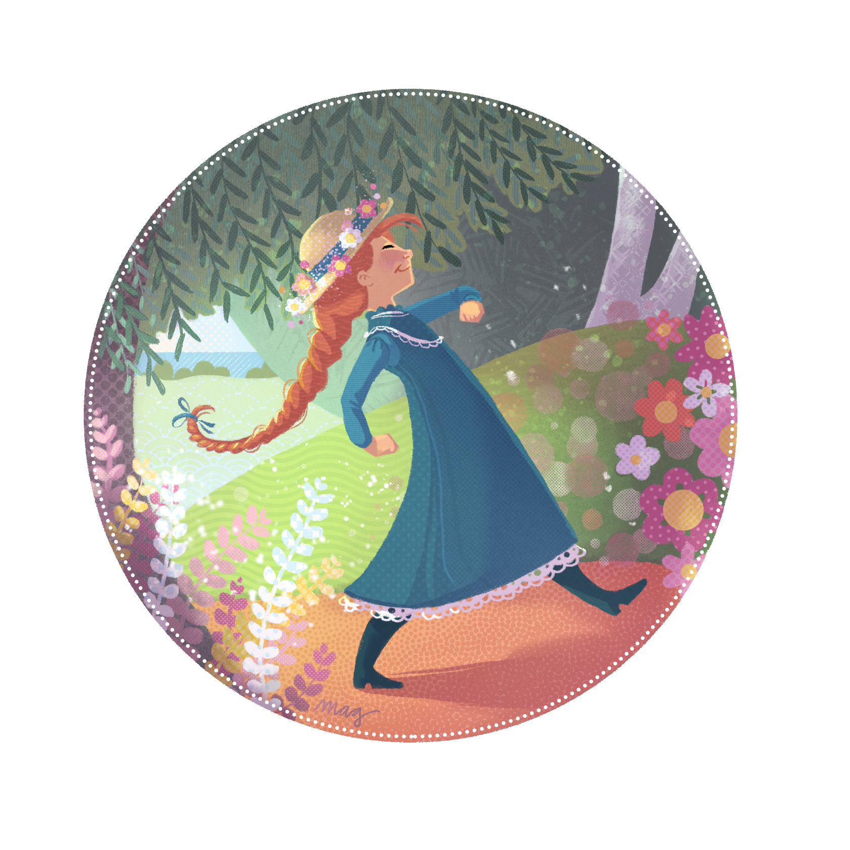 Whatever other people might have thought of the result it satisfied Anne, and she tripped gaily down the road, holding her ruddy head with its decoration of pink and yellow very proudly. - Anne of Green Gables-