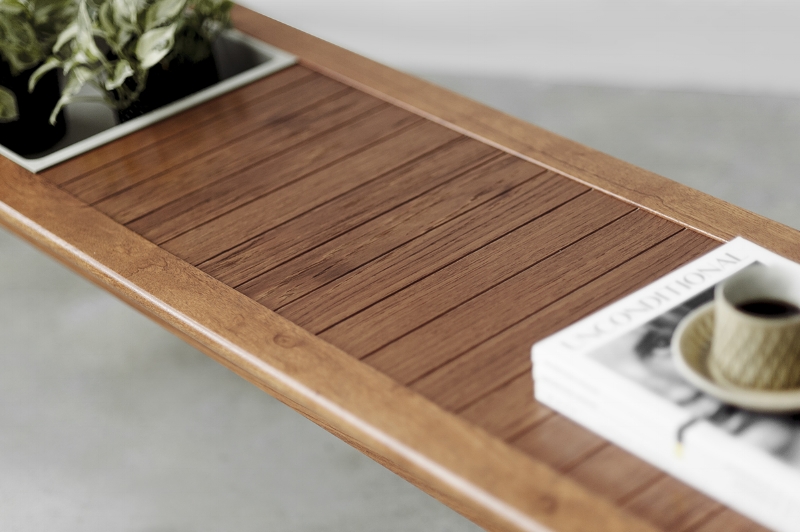Beautiful and functional vintage Swedish teak bench / coffee table with planter box.
