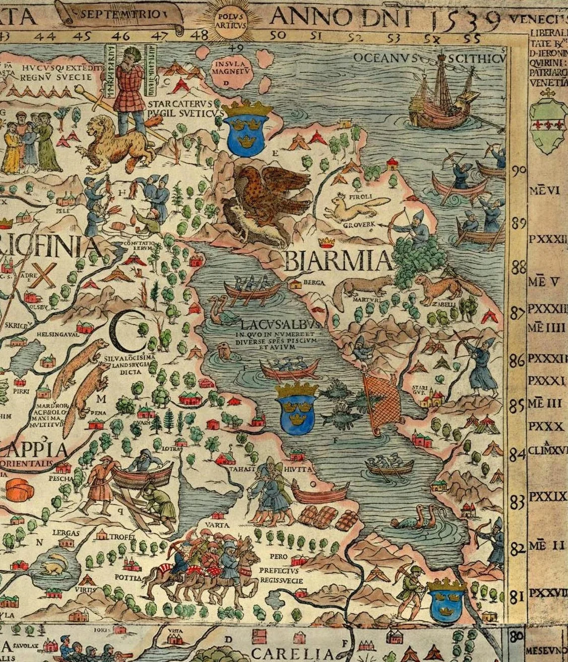 Altair, “l’Aquila mentre si leva”, come indicatore del Nord Da/ From : Olaus Magnus, Carta Marina , Venezia 1539, part./detail xilografia colorata a mano / hand-coloured woodcut Venezia, Museo Storico Navale