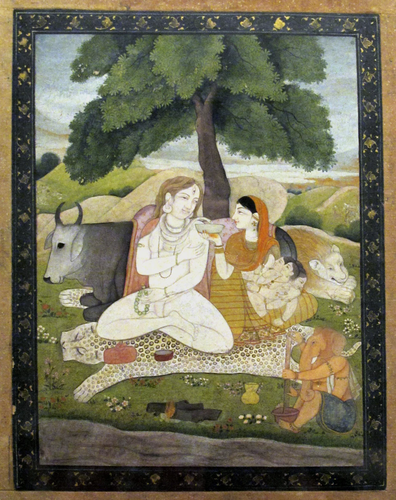 Shiva e la sua famiglia/ Shiva and his family Acquerello e tempera su carta, fine secolo XVIII/ Watercolor and opaque colors on paper, end of 18th century Mumbay, Prince of Wales Museum of Western India