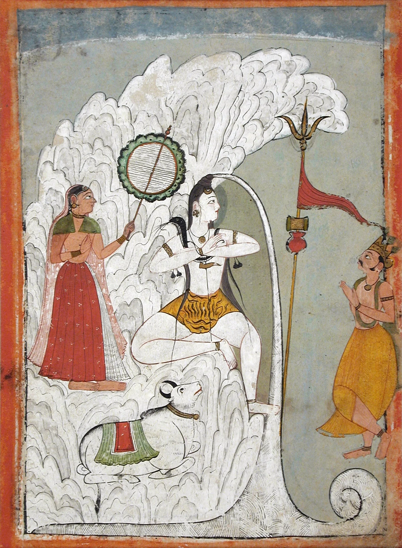  Nandi il bue bianco, vahana (veicolo) di Shiva, guarda in adorazione il suo signore mentre questi genera dalla propria mente il fiume Gange / Nandi, the white bull, vahana (vehicle) of Shiva, watches in adoration as his Lord bears the descent of the Ganges River Manoscritto Hindi/ Hindi manuscript , 1740 ca. Tempera, inchiostro e oro su carta/ Opaque watercolour, gold, and ink on paper Los Angeles County Museum of Art, Dono di / Gift of Paul F. Walter (M.86.345.6) Credits: www.lacma.org