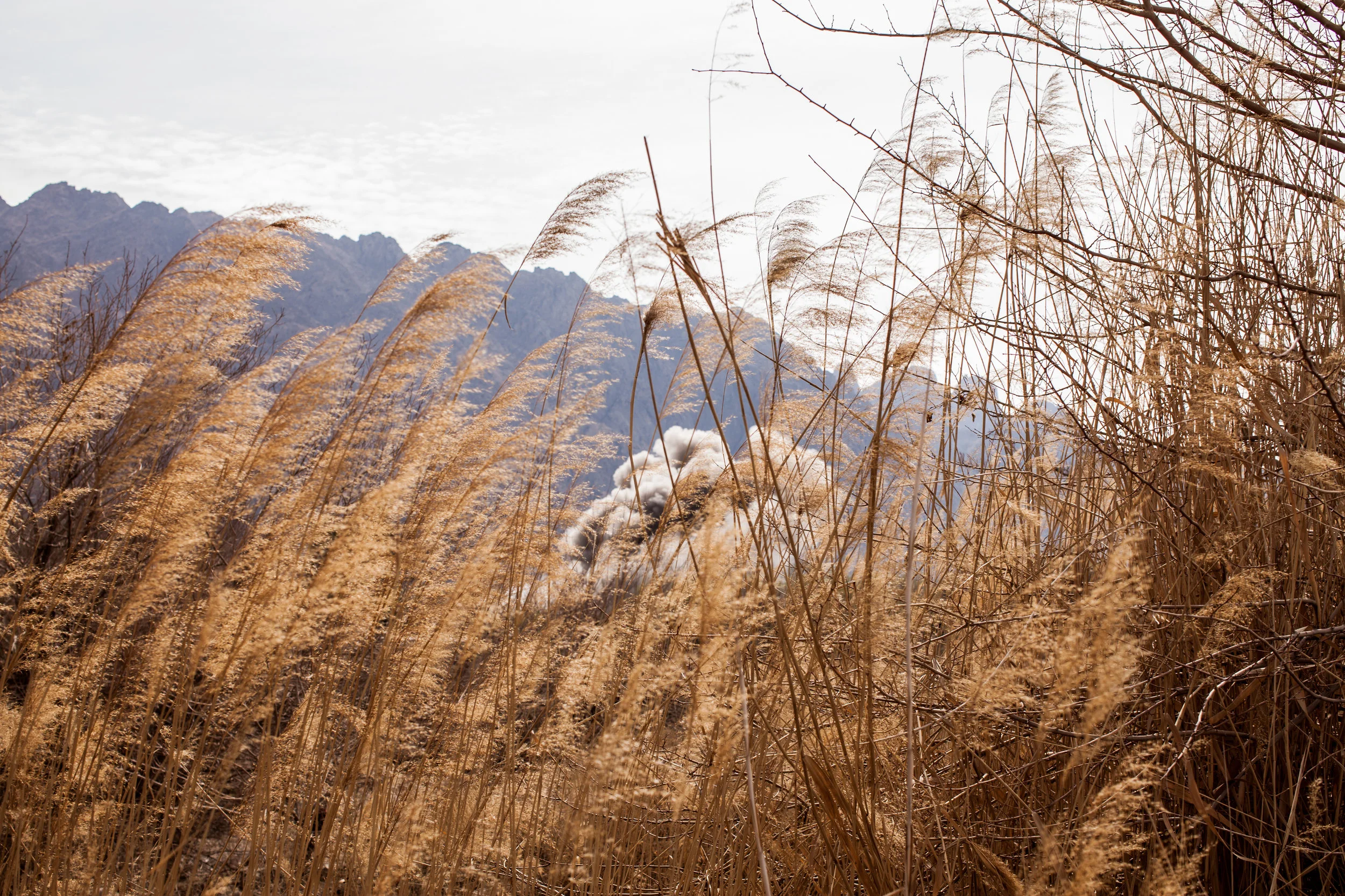  Kakeran, Zhari District, Kahdahar Province, Afghanistan. 2013  Smoke from the detonation of an improvised explosive device could be seen through tall grass in the hamlet of Kakeran, where US and Afghan forces conducted a joint clearing operation, in