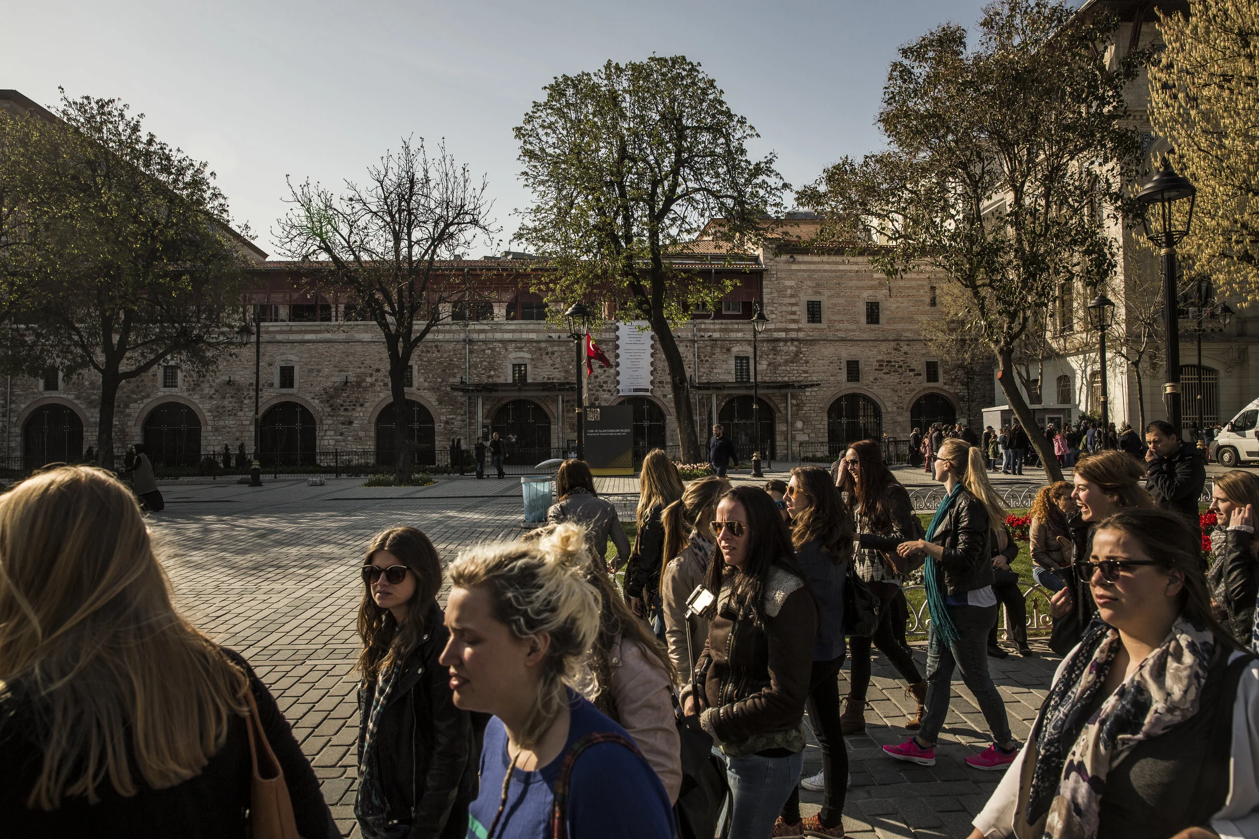  4/11/2015 Istanbul, Turkey  Groups of tourists passed in front of the Turkish Islamic Arts Museum, located in Sultanahmet Square, which in April of 1915 was used as a "prison house" for Armenian intellectuals and notables who were detained as part o
