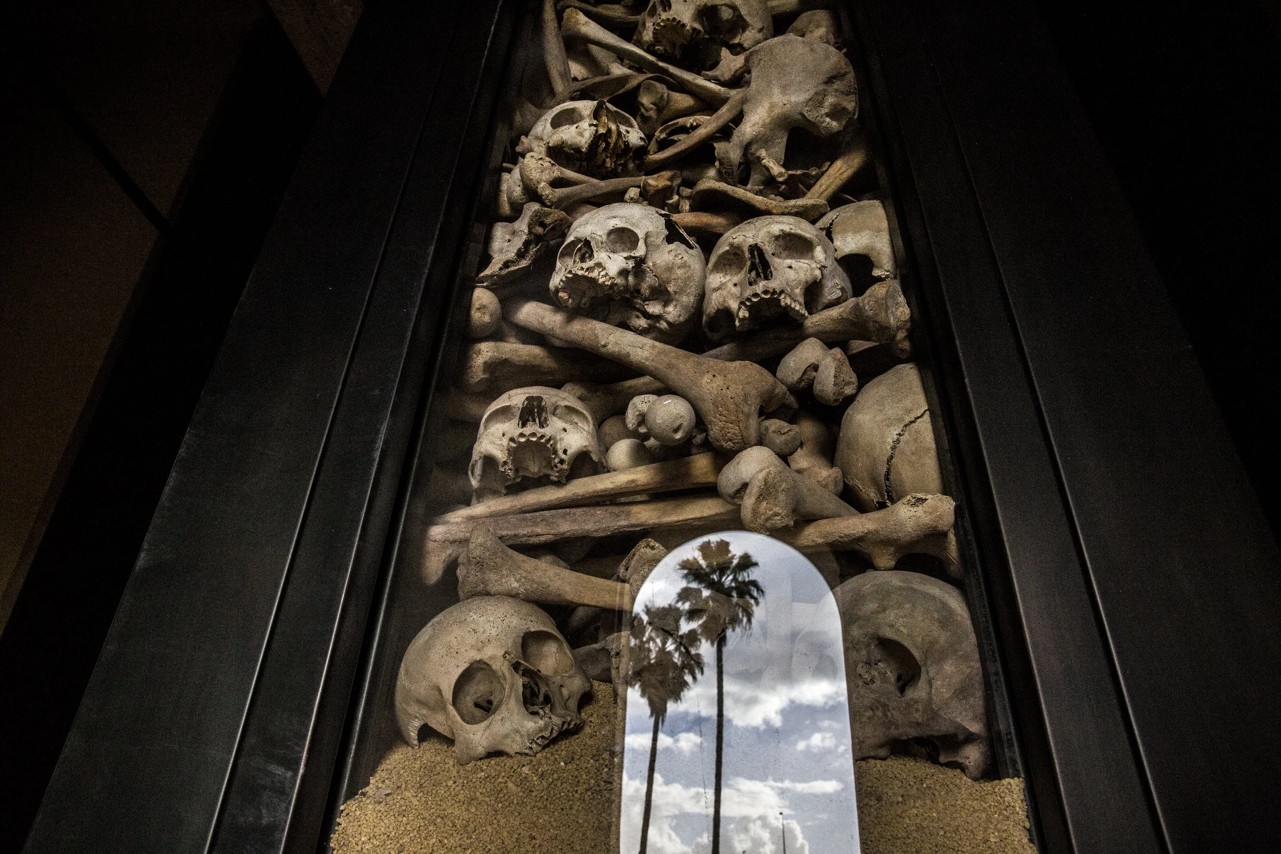  3/30/2015 Antelias, Lebanon  The skulls of victims of the 1915 Armenian Genocide, perpetrated by the Ottoman Empire during the First World War, are displayed in a monolithic glass column at a small memorial chapel located on the grounds of the Armen