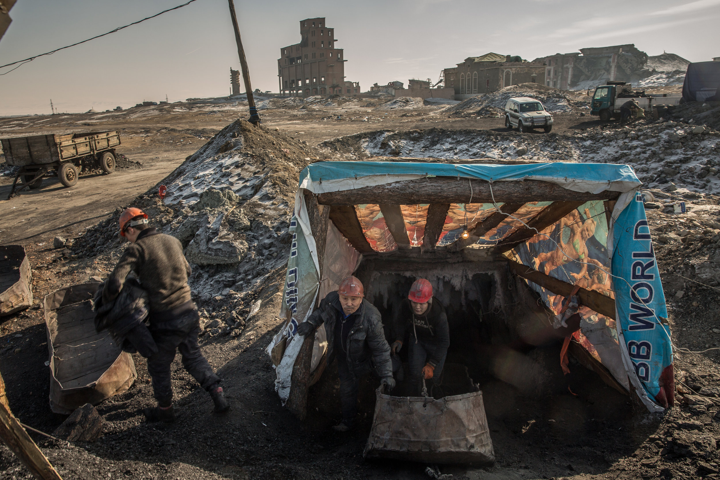  2/22/2018 Nalaikh, Mongolia  Miners emerged from a shaft at the Nalaikh coal mines which are 40km from Ulaanbaatar, but technically fall within the city's municipality. Originally built by the soviets, and co-operated with Mongolia, the mine collaps