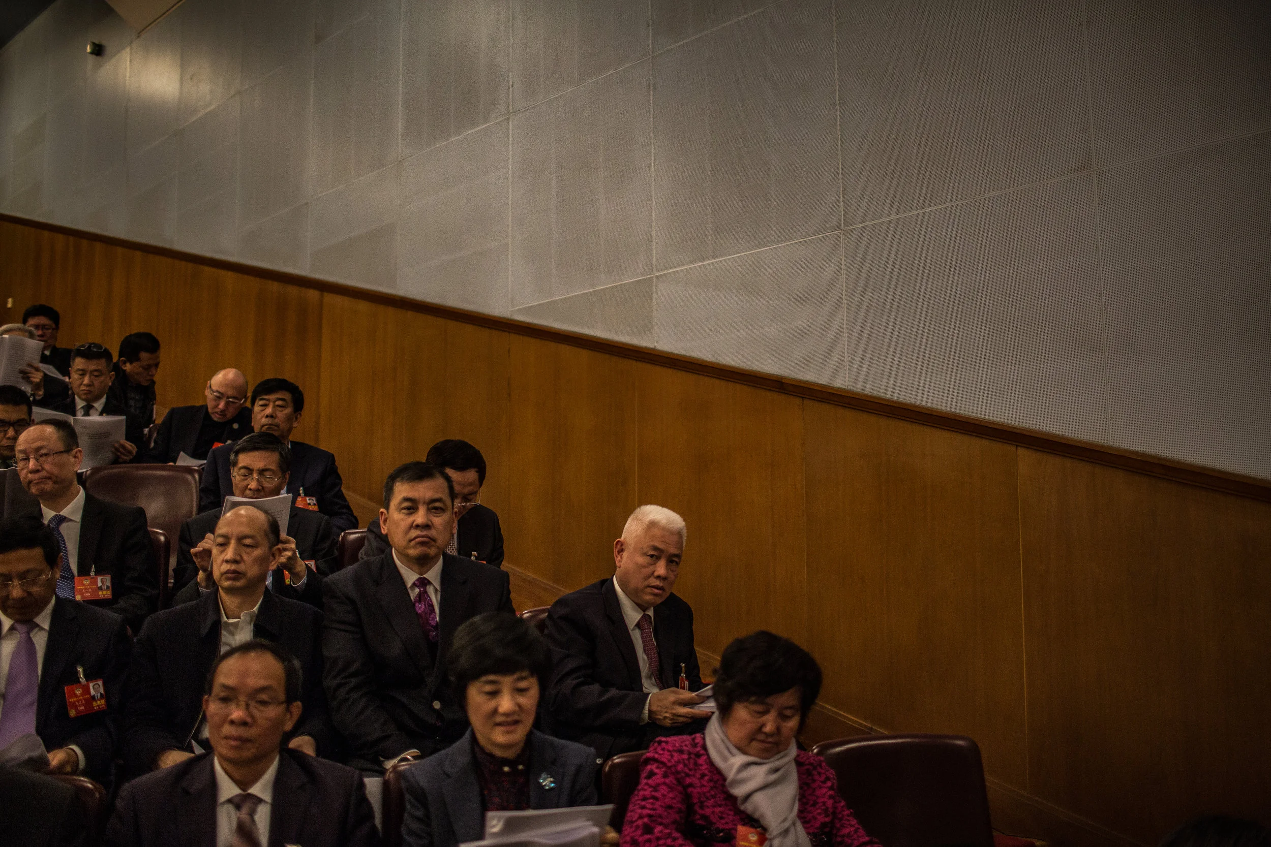  3/5/2018 Beijing, China  National Party Congress non-voting delegates watched as Premier Li Kenqiang spoke at the opening of the congress, Monday, in Beijing. It is widely expected that the body will vote to amend the Chinese constitution, eliminate