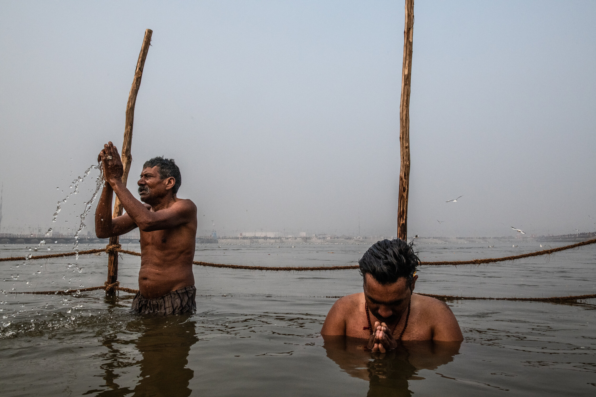  2/3/2019 Prayagraj, Uttar Pradesh, India  Pilgrims made prayers in the waters on the eastern banks of the Ganges river during this year's Ardh Kumbh Mela, in Prayagraj, India. 