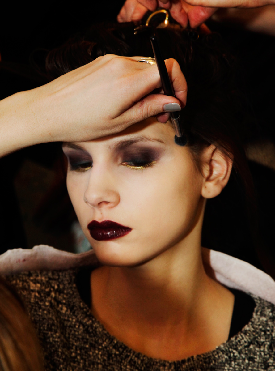 Model in makeup at Badgley Mischka