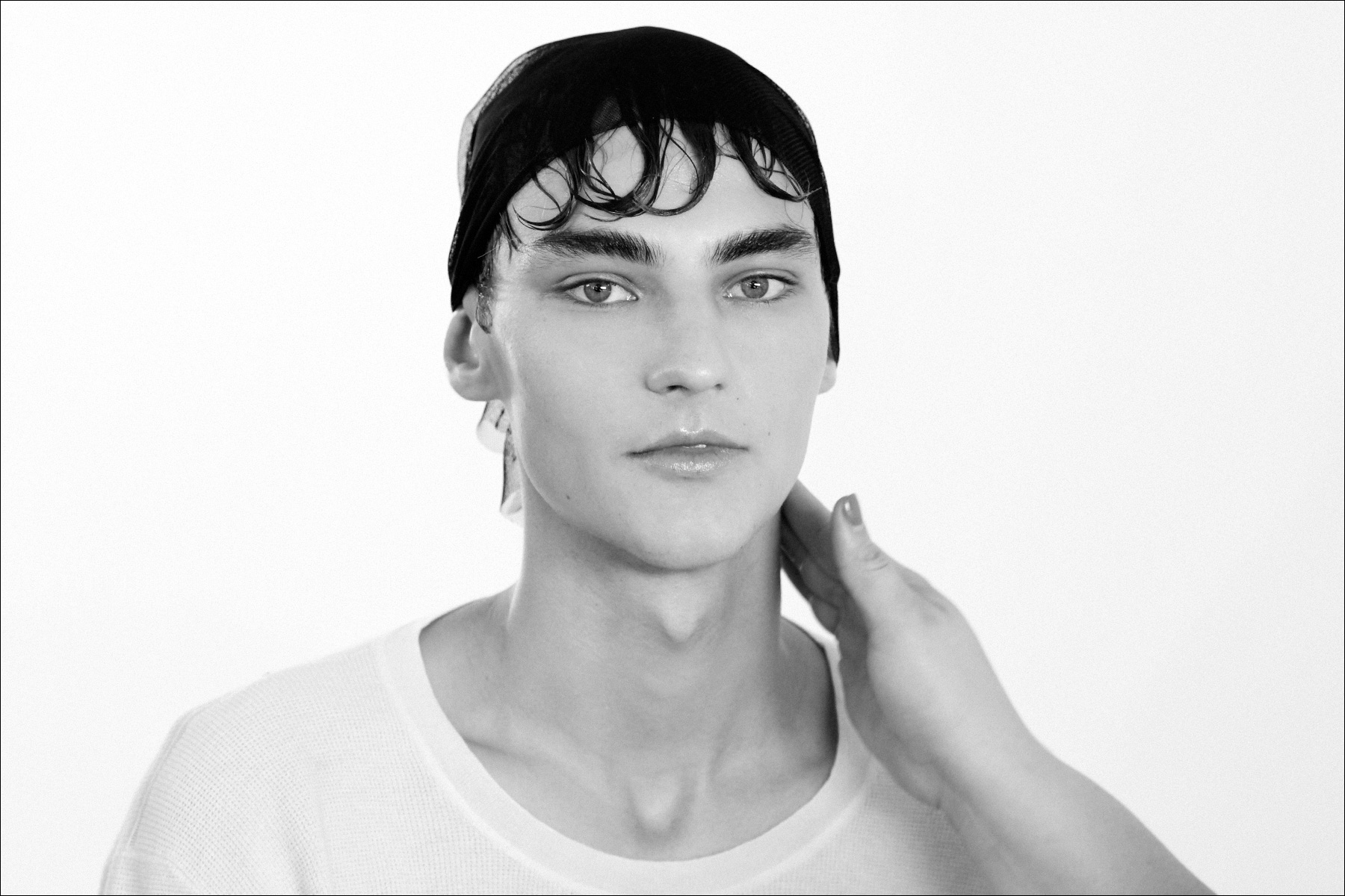 Male model backstage at Tim Coppens