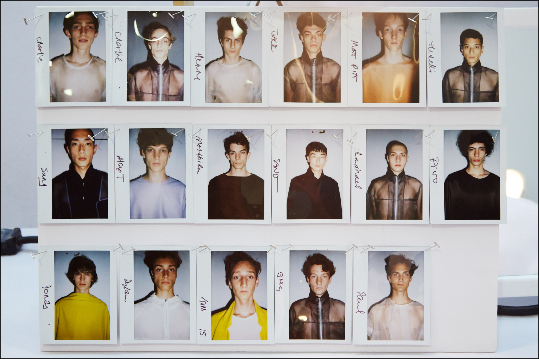 Men's polaroids backstage at Duckie Brown