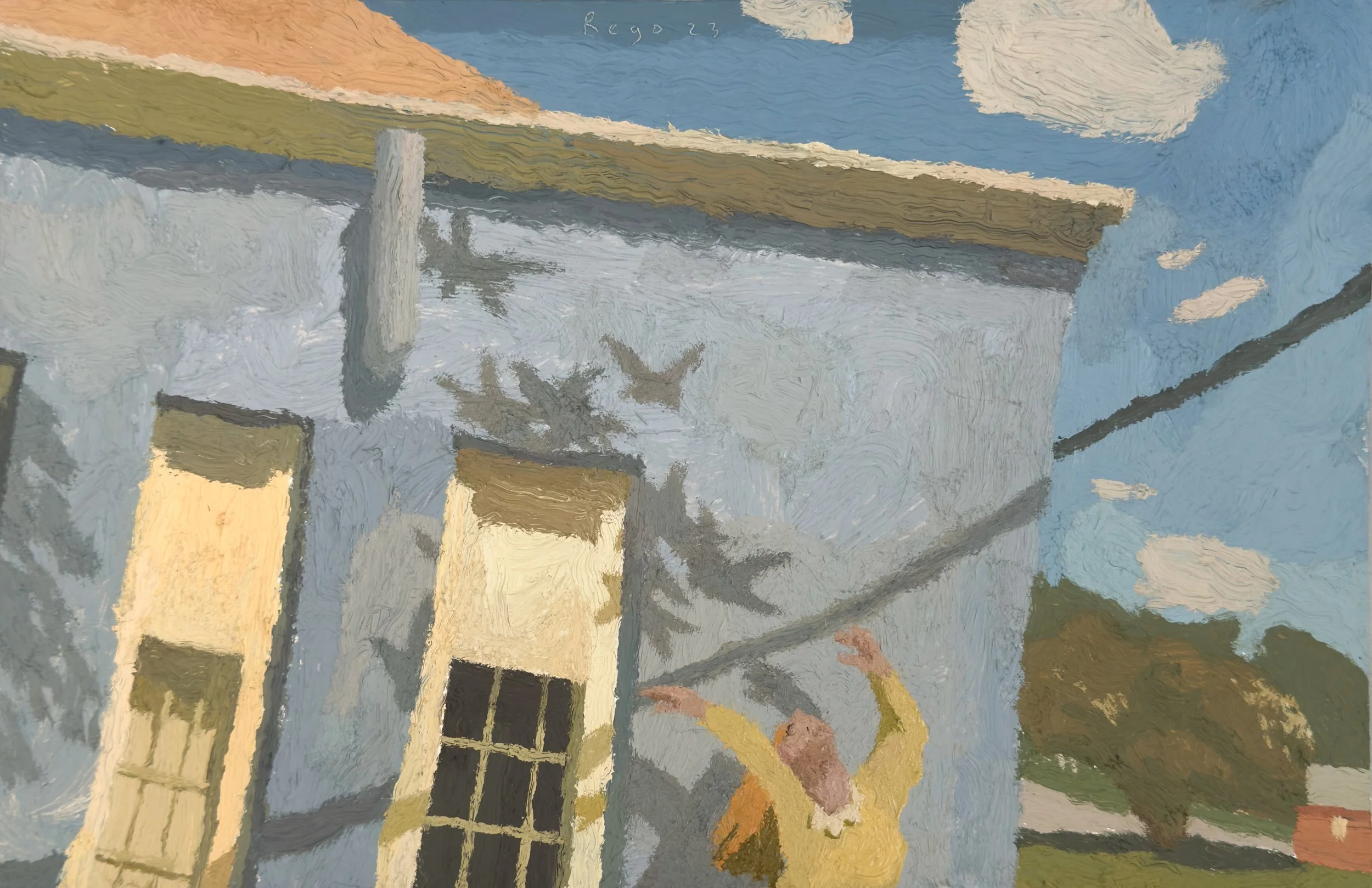 Brian Rego, Chasing Shadows, 2023-2024. Oil on board 10 ¼ x 15 ¾ inches 26 x 40 cm © Brian Paul Rego Courtesy of the artist and Nancy Margolis, Private collection   