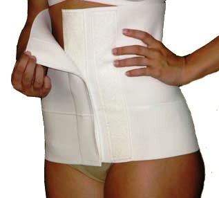 This binder offers low-profile Velcro at closure - always a nice soft feature with room for adjustments when swelling depletes. Make sure your binder covers all areas where compression is needed. Binder should measure from band to groin over 12” length.