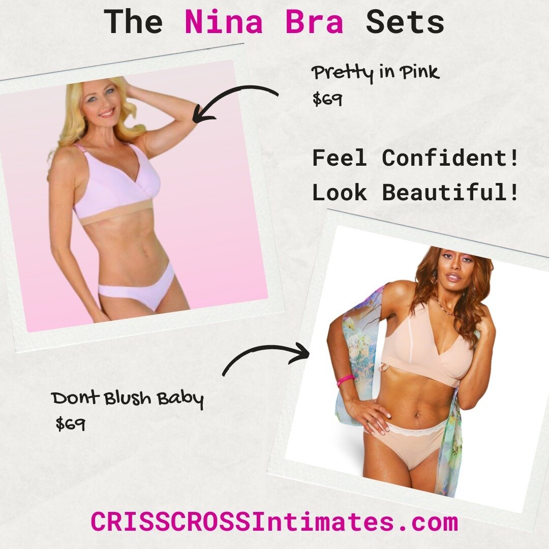 The Nina Bra: Pretty in Pink and Don't Blush Baby are two examples of versatile styles to mix and match bras and panties. 
Colorful coordinated sets. Our comfy wrap Nina Bra is a medical device for recovering breast cancer patients, people with disab